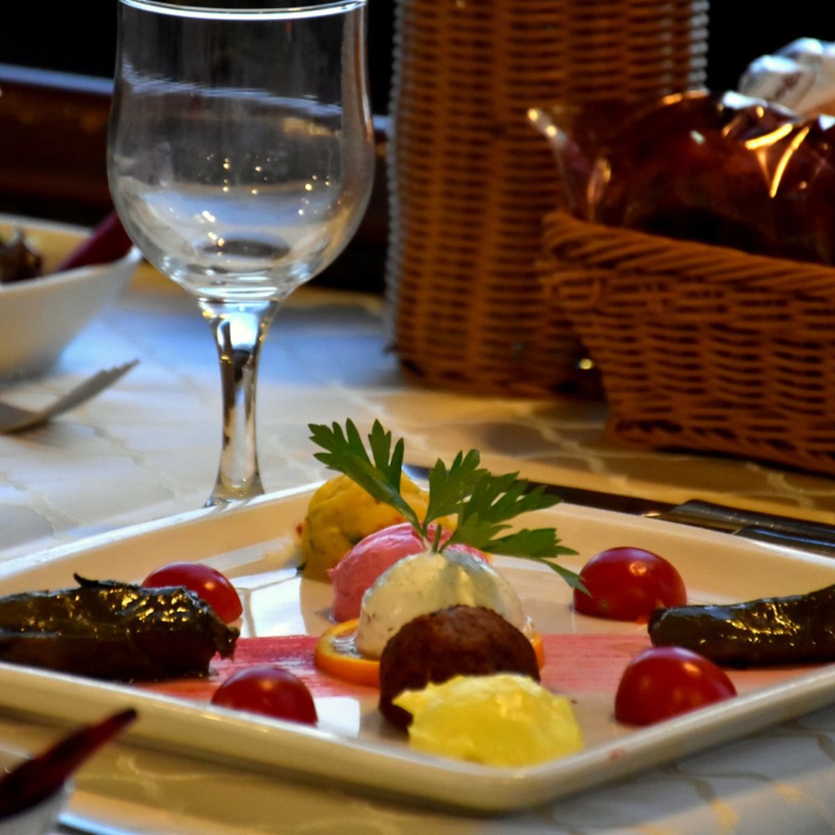 Appetizer plate with traditional Turkish flavors